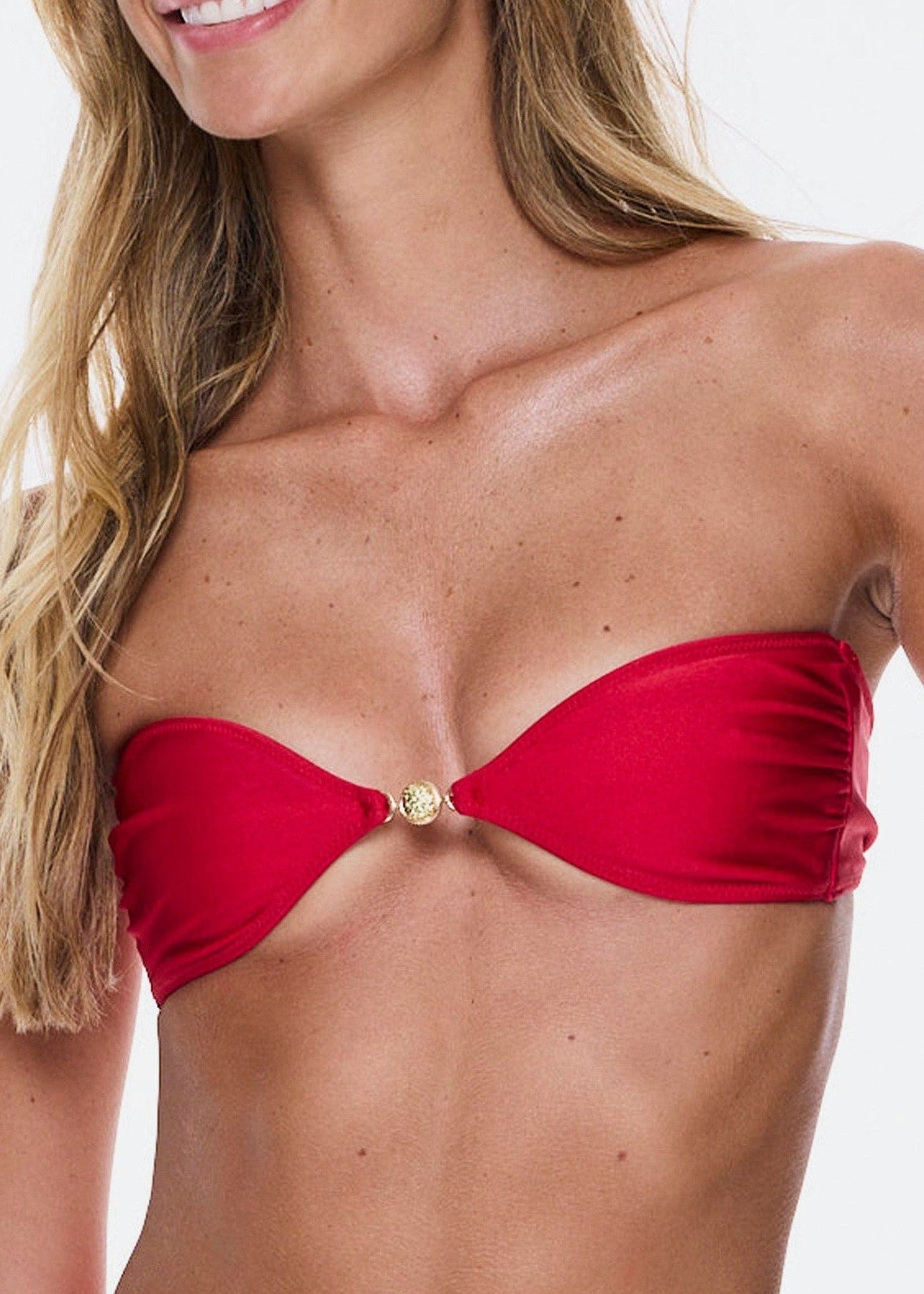 Strapless Cheeky Set - Cherry Red, top front detail
