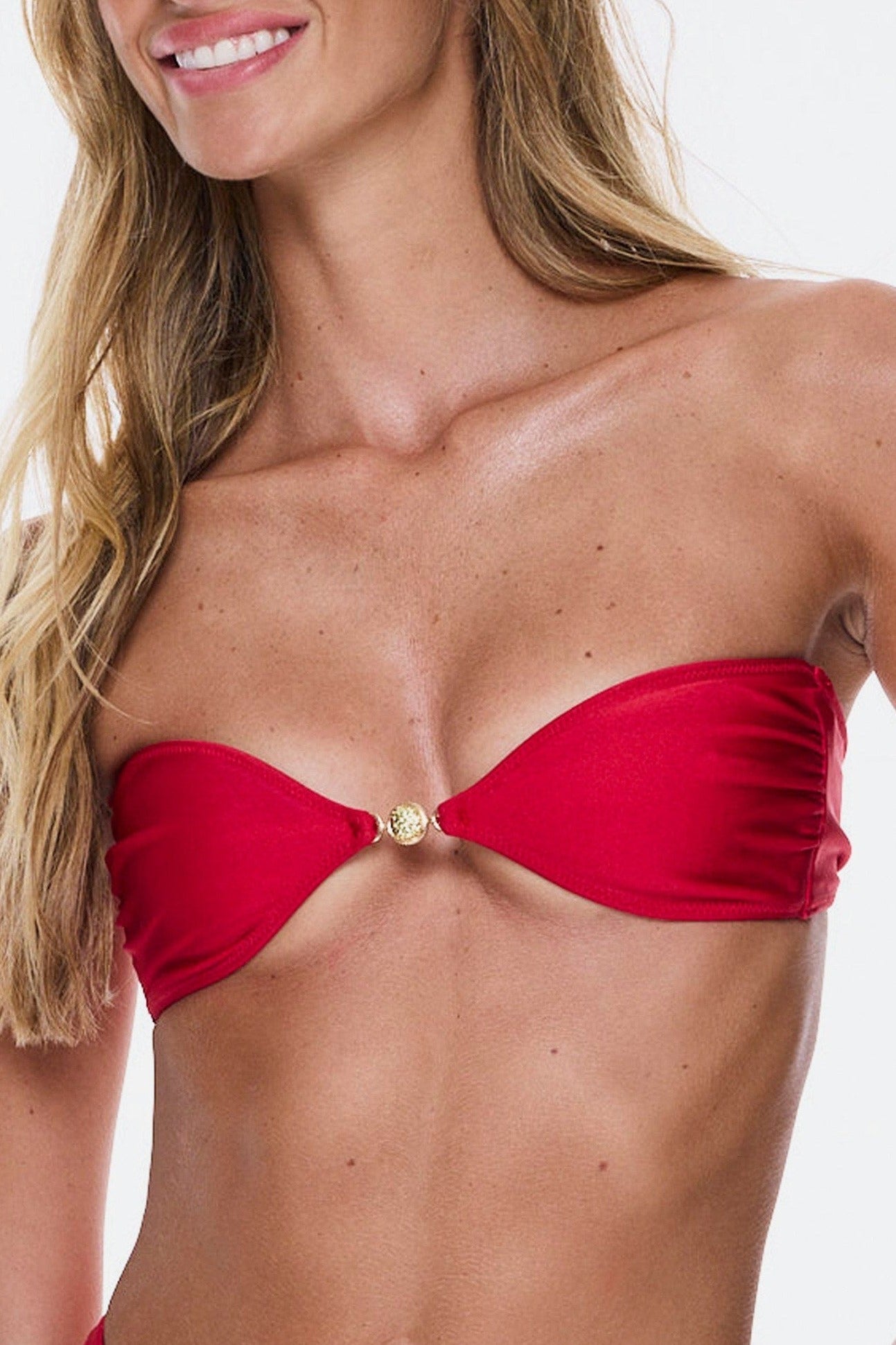 Strapless Cheeky Set - Cherry Red, top front detail